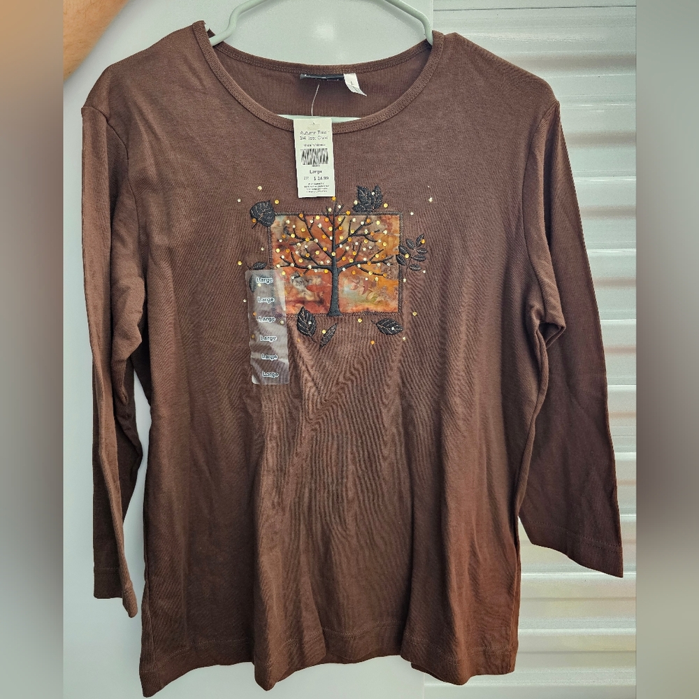 Brown Fall Tree Graphic Shirt NWT Size Large | Autumn Nature Tee | Cottagecore